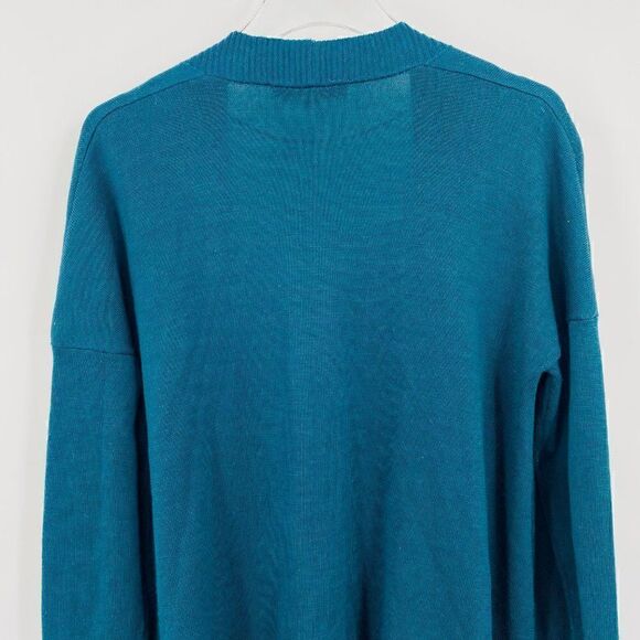 LOFT Size XS Dark Teal Wool Blend Open Front Long Sleeve Cardigan Sweater - Picture 7 of 9